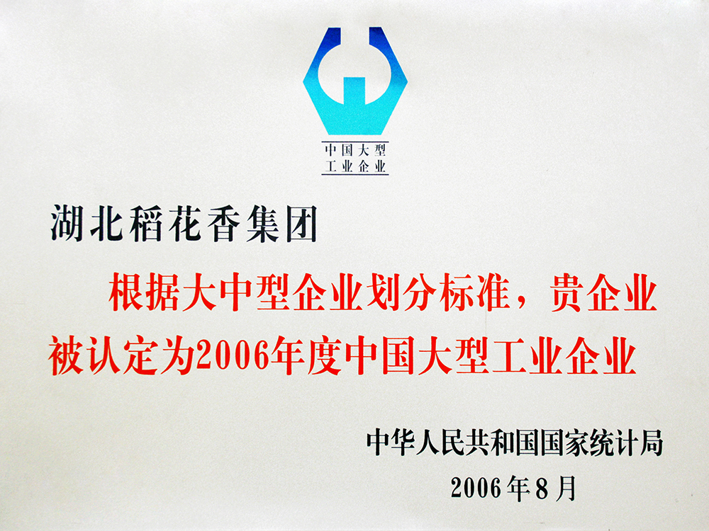 2006年8月，稻花香集團(tuán)被國(guó)家統(tǒng)計(jì)局認(rèn)定為”中國(guó)大型工業(yè)企業(yè)“